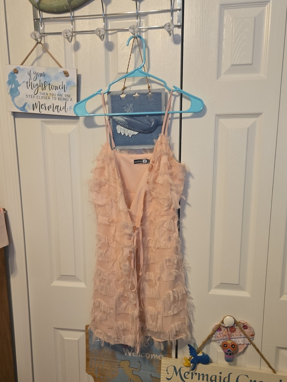 Boohoo Peach Fringe Layered Mini Dress